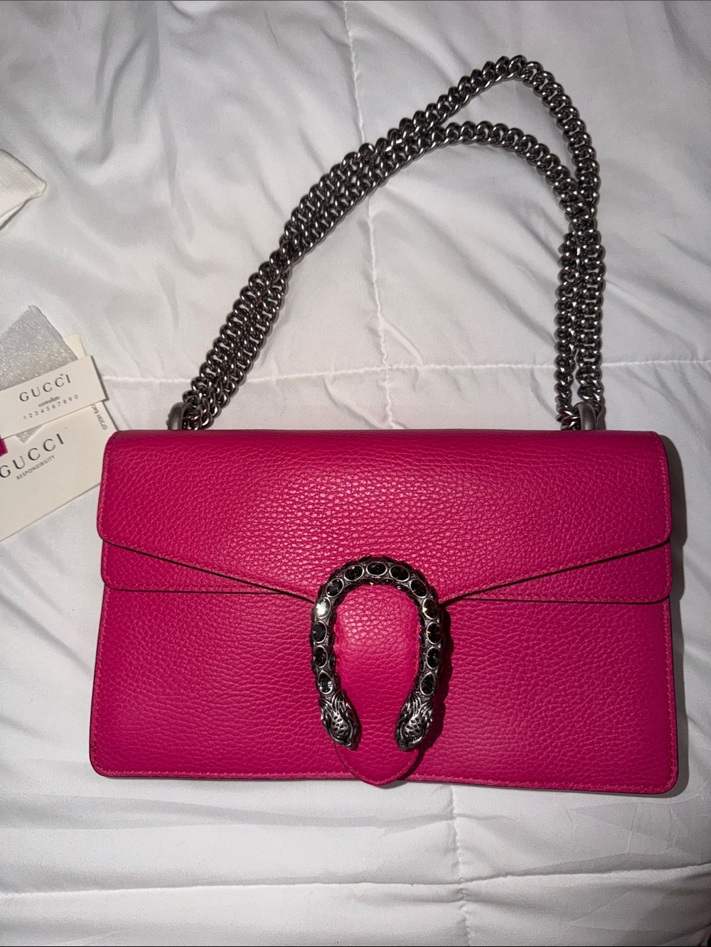 Gucci Pink Leather Shoulder Bag with Silver Chain- Dionysus